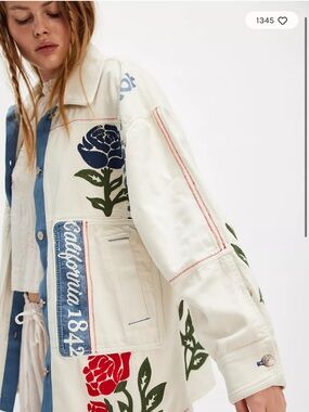 Free People Field of Dreams Embroidered Cotton Jean Jacket